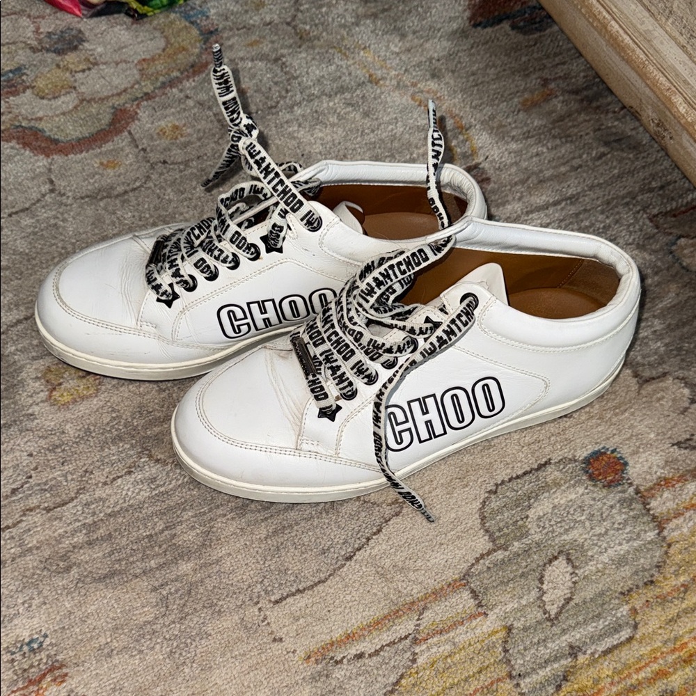 Jimmy Choo I Want Choo Leather White Trainers  Size 37 US 7